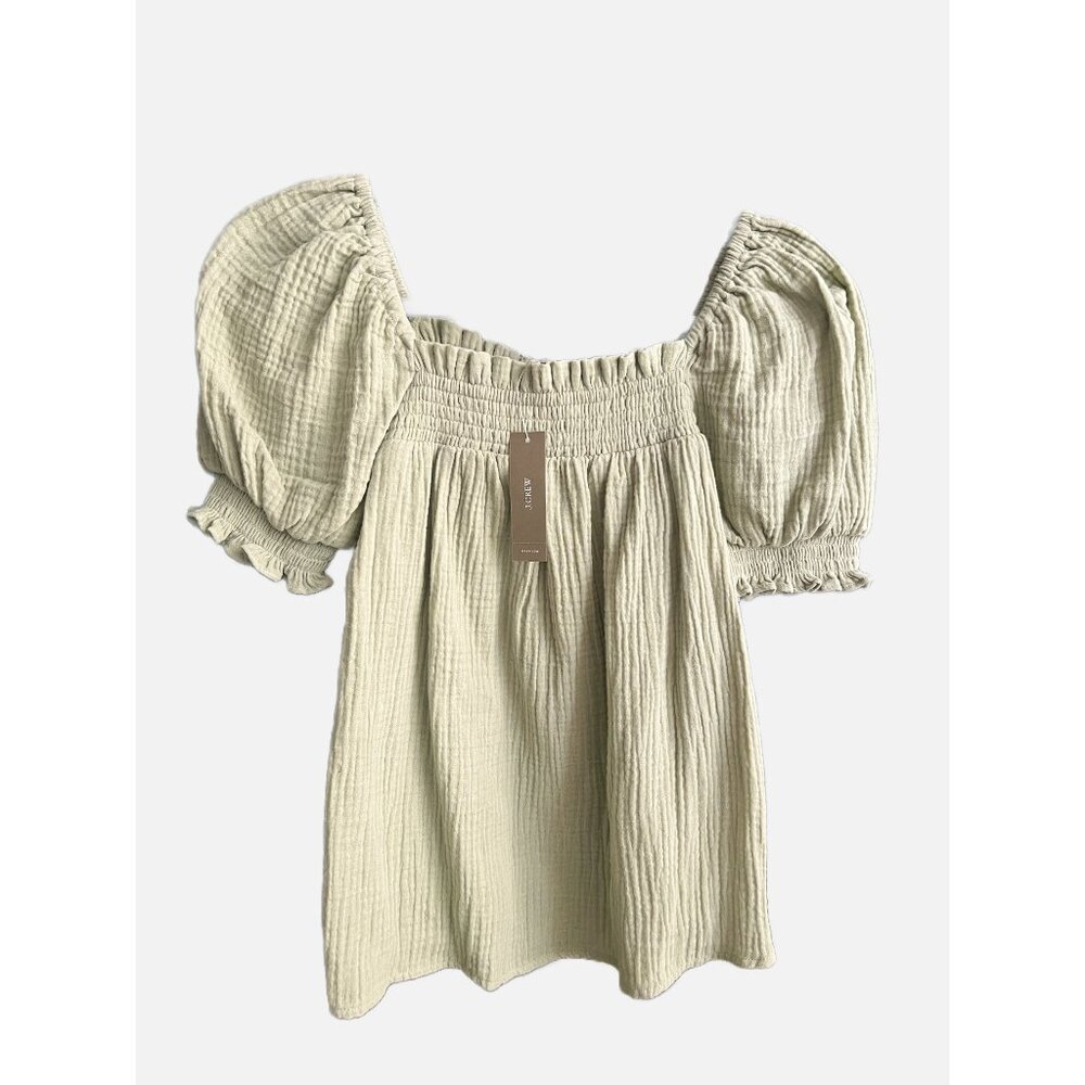 New J.Crew Squareneck Puff-Sleeve Soft Gauze Top, faded pistachio color, XS - Picture 3 of 7